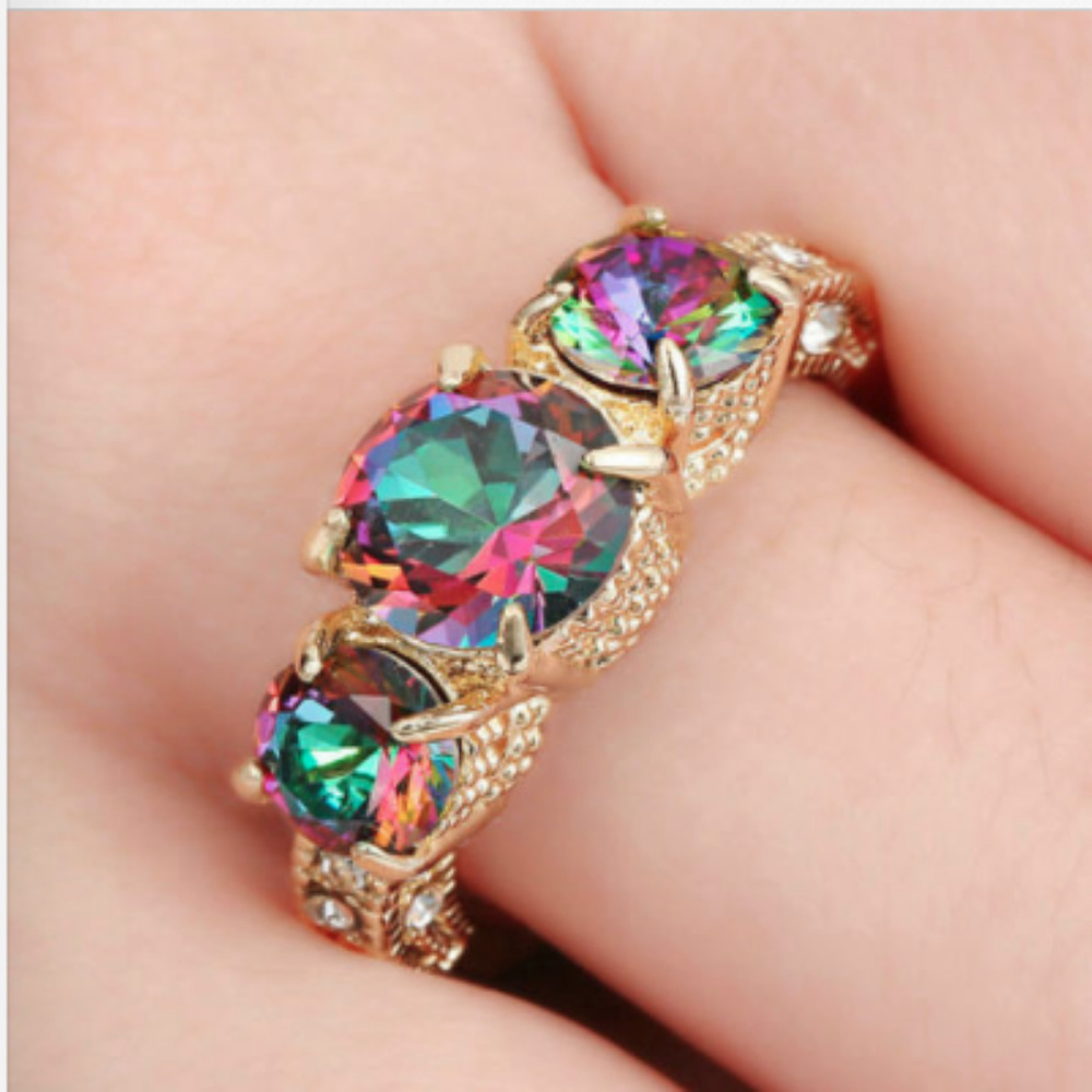 Rainbow Mystic Topaz Size 8 10k GF Ring Gold 10KT - Picture 2 of 4